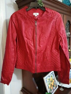NWOT Cato Red Faux Leather Moto Jacket (M)